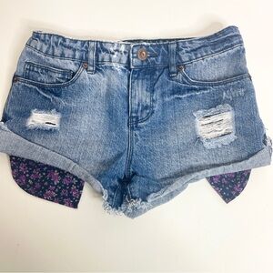 Forever 21 Girls Size 11/12 Denim Shorts 2" Inseam Distressed Floral Pockets